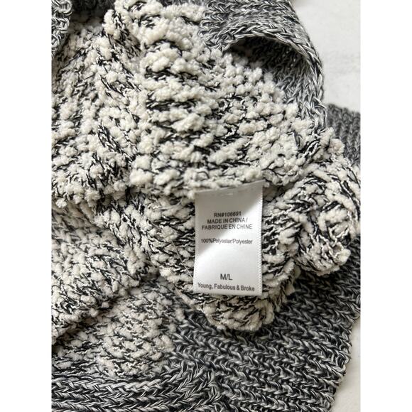 Young Fabulous & Broke Grey Popcorn Knit Hoodie Pullover Sweater Oversized M/L - Picture 6 of 6